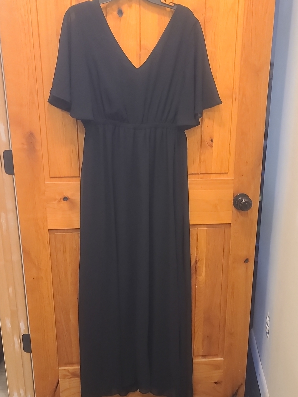 Pinup Couture Black V-Neck Maxi Dress with Flutter Sleeves